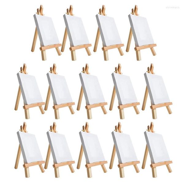 Schmuckbeutel, 14-teiliges Mini-Leinwand- und Staffelei-Pinsel-Set, 10,2 x 10,2 cm, vorgespanntes Malset für Kinderpartys