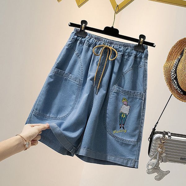 Frauen Shorts Shorts Frau Sommer Denim Shorts Frauen Elastische Taille Jeans Kurze Femme Stickerei Cartoon Streetwear Dropship 230515