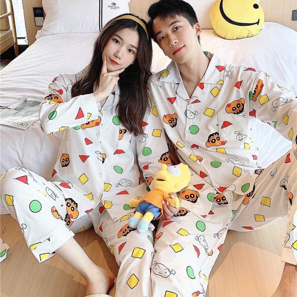 Kadın pijama eşleşen pijamalar erkekler kadın giyim shin chanv anime kostüm kawaii mujer nightwear bayanlar sonbahar bahar sleepwee çift