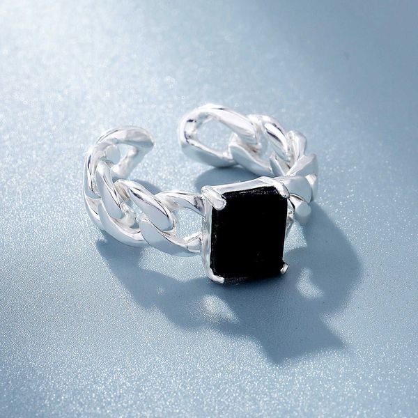 S925 Sterling Silber Quadrat Natürlicher Kristall Ring Für Frauen Offene Manschette Verstellbare Hohle Kubanische Kette Fingerband Ringe Koreanischer Stil INS Nischendesign Offener Schmuck