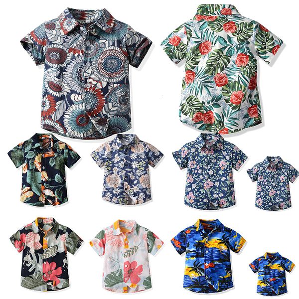 Familienübergreifende Outfits Sommer Kurzärmeles Lapels Hawaii Style 3D HD Print Hemd Mode Vater Sohn Kleidung gebrochene Blumen Casual Tops 230512