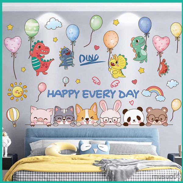 Pegatinas de juguete para niños, pegatinas de pared de animales, globos de dibujos animados DIY, calcomanías de pared para habitaciones de niños, dormitorio de bebé, guardería, decoración del hogar de cristal