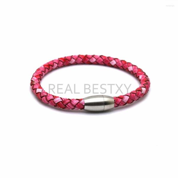 Strand 5pcs/lote logotipo personalizado rosa rosa genuíno couro de vaca homens pulseiras pulseiras de braço de braço de braço de braço real