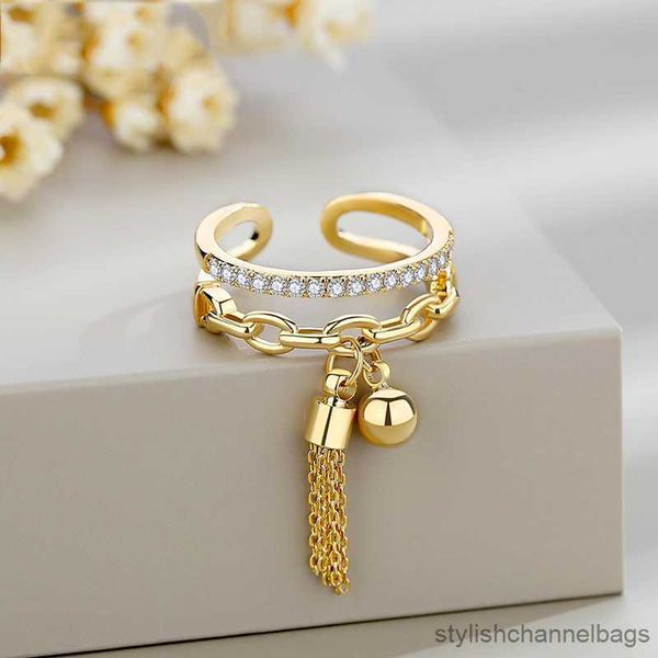 Bandringe Neuer Link-Quasten-Goldfarbenring mit Spike-Anhänger Charm-Fingerring für Frauen Öffnungsverstellbarer Ring