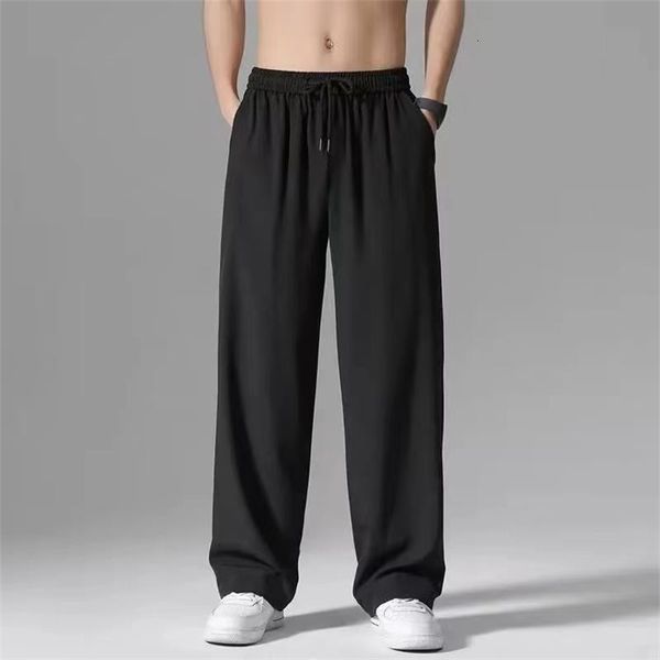 Calça masculina 2023 gelo seda homens jogadores calças de moletom masculino y2k streetwearwearwear jogging gym academia calça de grande tamanho larga perna larga reta 230515