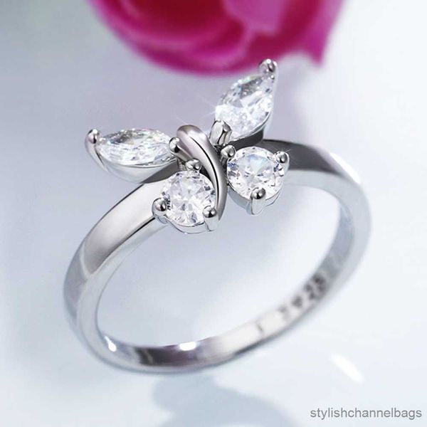Ringas da banda Ringas do dia dos namorados Anel de borboleta para mulheres delicadas anel de aço inoxidável do dia das mães Jóias de presente