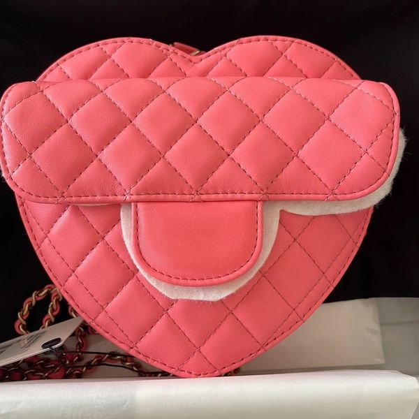 Bolsas crossbody acolchoadas de coração cc de couro genuíno femininas 2 tamanhos bolsa de mão meia lua bolsa masculina de designers de luxo senhora selas caixa de bolsa de ombro bolsa de corrente com aba bolsas de telefone