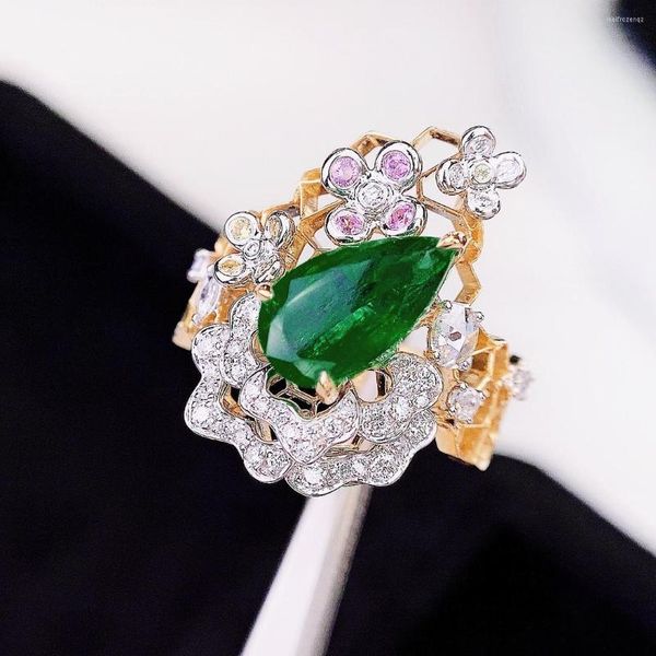 Cluster Rings GUILD HJY Colombia Origin Pure 18K Gold Jewelry 2.35ct Green Emerald Gemstones Diamonds Female For Women Fine