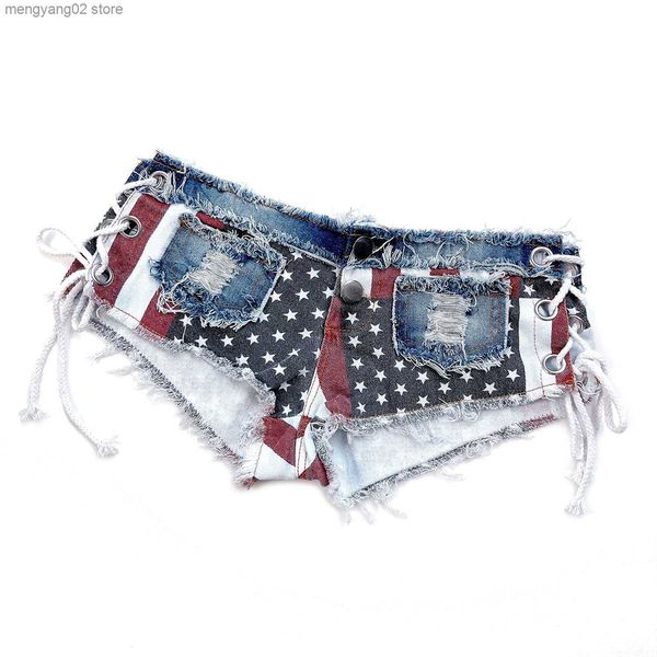 Shorts femininos 2023 s-xxl verão flag da bandeira impressão sexy na cintura baixa bandagem jeans jeans shorts feminino dj pólo dança roupas t230515