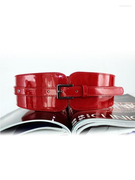 Cinture Cintura in vera pelle da donna rossa brillante Cintura versatile Gonna nera adatta per la tenuta della vita per 65-85 cm Moda abbinata al lusso
