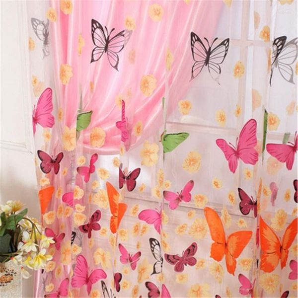 Cortina lavável Voile Sheer Voile Butterfly Painel Painel Janela Divisor 2m x1m