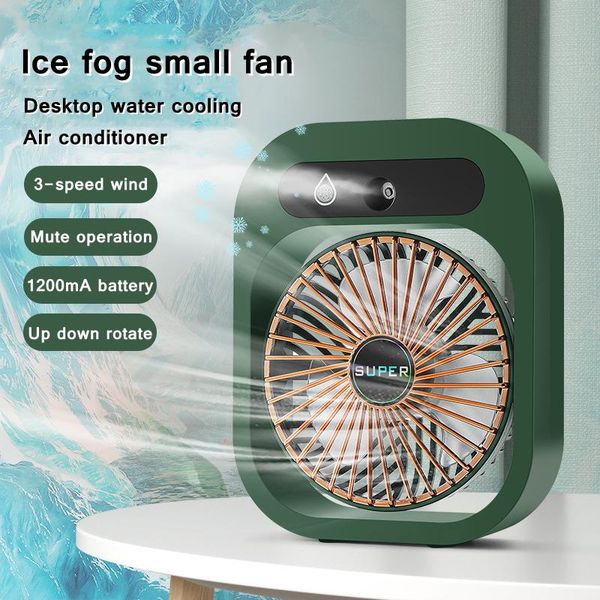 Fãs Home Desktop Water Spray Névoa Ventilador USB Carregável 1200mAh Bateria Escritório Mini Mesa Ar Condicionado Ventilador 3 Engrenagem Ajustável