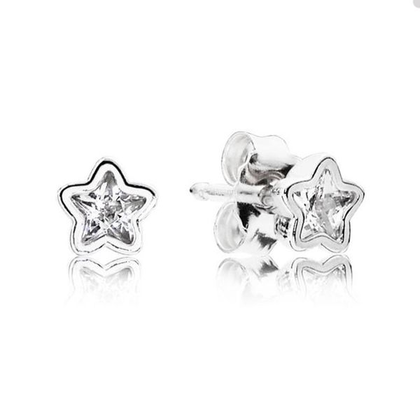 Серьги с хрустальной бриллиантовой звездой для ювелирных украшений Pandora Подлинная серебряная серебряная серебряная серебряная серебряная серебряная серьго