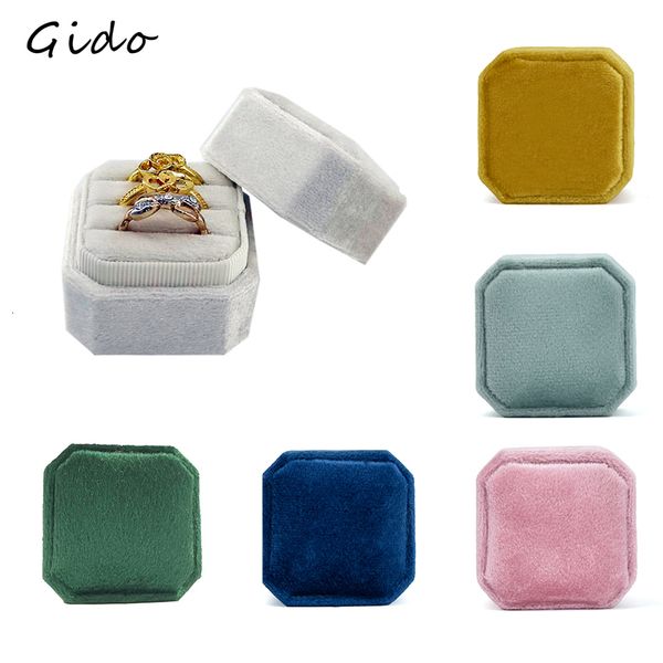 Коробка для ювелирных изделий Octagonal Velvet Ring Box Одинокое двойное три слота свадебное обручальное кольцо коробки серьги для хранения элегантно ретро 230512