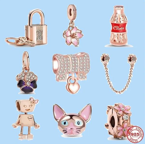 925 Charm Perlen Zubehör passen Pandora Charms Schmuck Hochwertiger Schmuck Geschenk Großhandel Roségold Clip Sicherheitskette