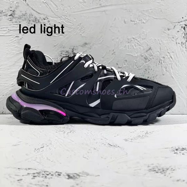 Designer Trainers Track LED Sneakers Homens Sapatos Mulheres Treinadores Iluminados Gomma Couro Sneaker Nylon Plataforma Trainer Lace Up Malha Sapato com Caixa