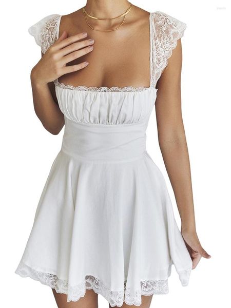 Vestidos casuais Mulheres Vestido de fada de fada y2k swing mini branco fora do ombro A-line curta cintura plissada