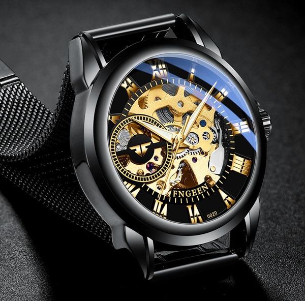 Нарученные часы 2023 Мода Fngeen Men Automatic Mechanical Watch Скелеты из нержавеющей стали деловые часы Relogio Masculino
