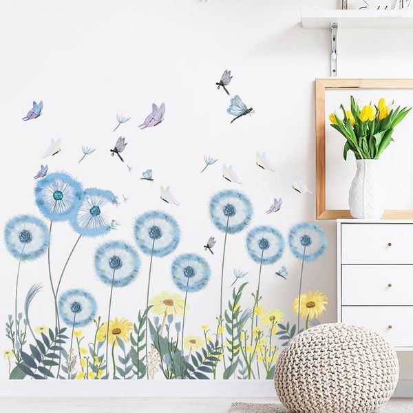 Duvar kağıtları mavi karahindiba kelebek oturma odası sundurma kiralama evi ev duvar dekorasyon çıkartmaları kendi yapışkan
