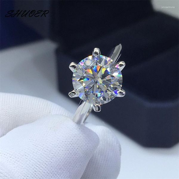Ringos de cluster clássico 925 prata esterlina redonda brilhante passa cortada diamante 3 D cor de moissanita anel de moissanita jóias femininas