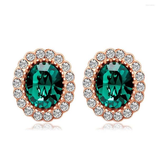 Brincos de garanhão Moda Austríaco Cristal vermelho Rubi Emerald Gemtones Diamante para mulheres Jóias de cor de ouro rosa Bijoux Baje Brincos