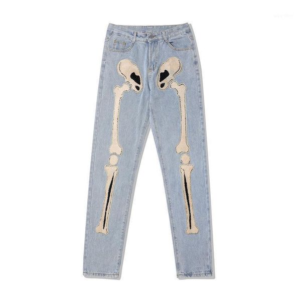 Erkekler Kot 2023 Vouge Kemik Havlu Nakış Punk Retro Düz Erkekler Pantolon Günlük Vintage Street Giyim Denim Pantolon Pantalones Hombre