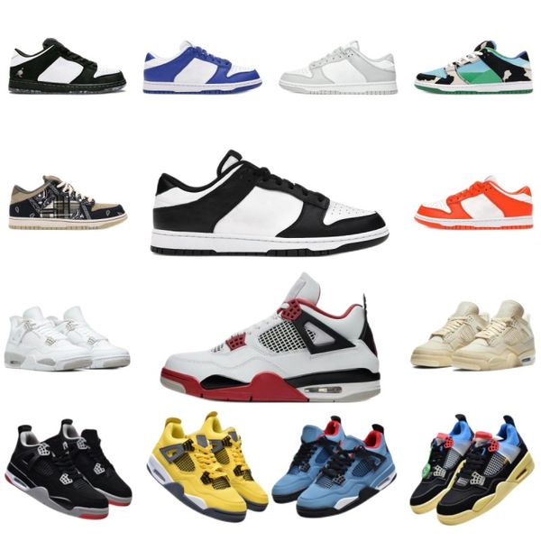 Ciabatte jumpman 4s scarpe da basket sneakers panda nero bianco grigio nebbia chicago UNC rosso fuoco noir gatto nero vela bianco oreo denaro puro moka scuro università blu