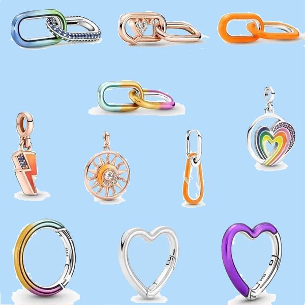 925 accessori dei branelli di fascino misura i monili di fascini della pandora Commercio all'ingrosso me medaglione del cuore di libertà dell'arcobaleno