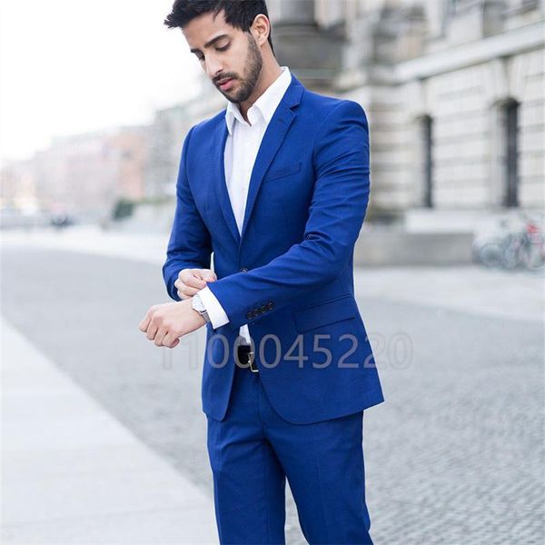 Erkekler Suits Blazers 2023 Erkekler İçin Moda Düğün Takım Mavi Blazer Pantolon İnce 2 Parça Özel Yapımı Artı Boyut Boyutu Resmi Adam Parti Tuxedo Set