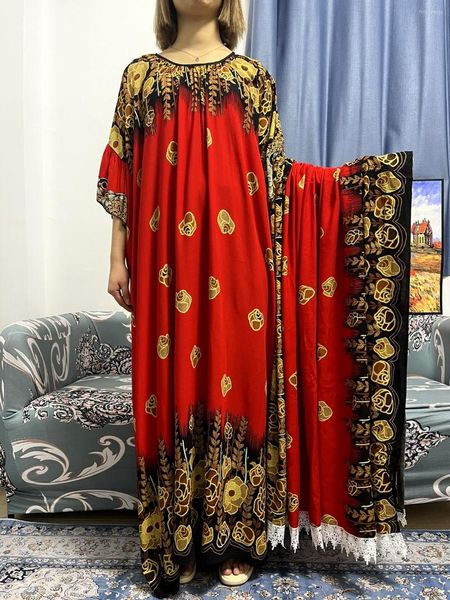 Vestido muçulmano de roupas étnicas para mulheres Dubai Turquia Islã Djellaba abayas 2023 Bordado vestidos soltos redondo pescoço africano com renda grande