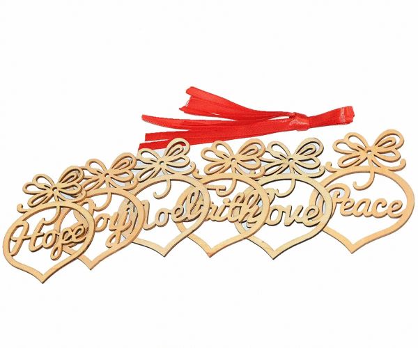 Lettera di Natale di fascia alta in legno Chiesa Cuore Motivo a bolle Ornamento Decorazioni per l'albero di Natale Bomboniere per la casa Ornamenti per feste Regalo da appendere, 6 pezzi per busta