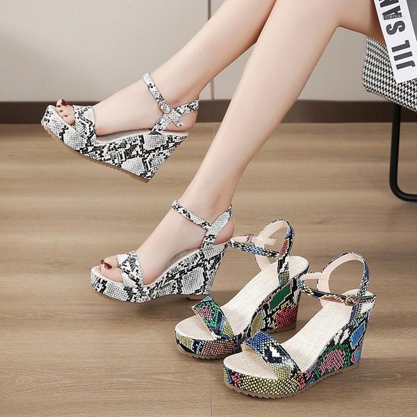 Kleid Schuhe Frauen Sandalen Keil Plattform Damen Sexy High Heels Pumps Sommer Casual Peep Toe Leopard Ein Wort Alias 2023