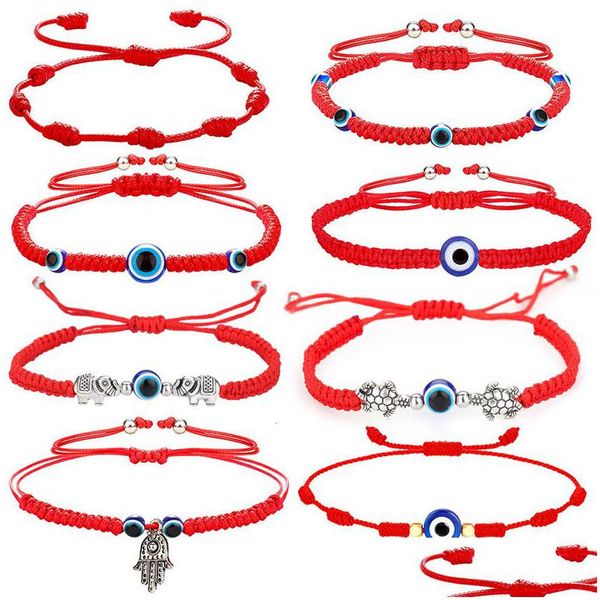 Perlen handgefertigt geflochtenes Seil gewebter Strang verstellbares Armband Evil Blue Eye Bead Freundschaftsschmuck Accessoire Geschenk für Gutes Dhgarden Dhhr4