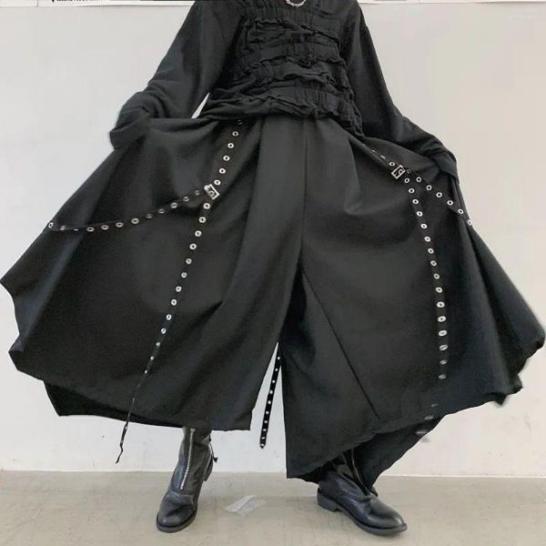 Männer Hosen Männer Band Breites Bein Männlich Japan Punk Gothic Harem Hosen Kimono Rock Culottes Nieten Besetzt Trim Bühne kostüm