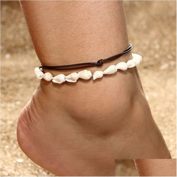 Corbilhas boêmiaas para mulheres de couro artesanal Tecido de jóias naturais Summer Summer Beach tornozelo no entrega de queda de pernas DHGARDEN DHYEI