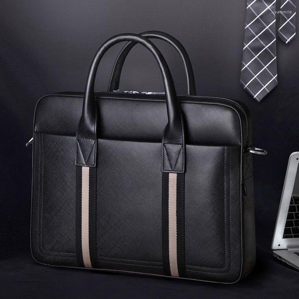 Портфели Scione 2023 Японский и корейский модный полосатый портфель мужская сумочка для бизнеса деловая кожаная сумка горизонтальная большая мощность