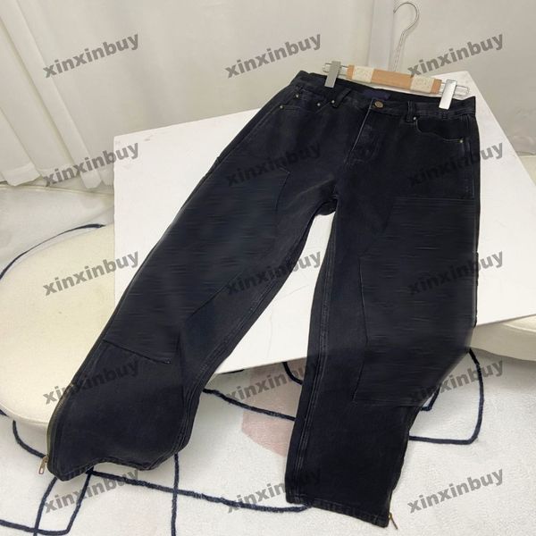 xinxinbuy Pantaloni da uomo firmati da donna Lettera in rilievo Set di jeans con pannelli 1854 Jeans Primavera estate Pantaloni casual neri S-2XL