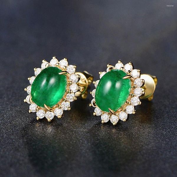 Orecchini per borchie Vintage Emerald Gemsones Green Giade Crystal Zircone Diamonds per donne 14K Colore in oro Gioielli Bijoux Bague Regali