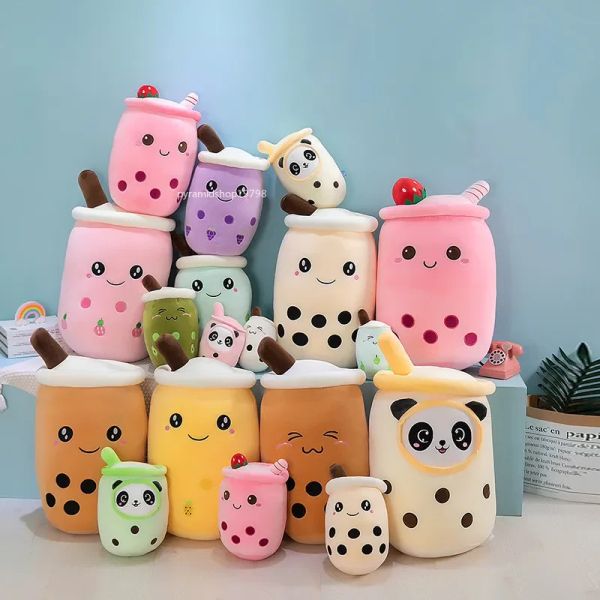 Real-life Bubble Tea Cup Plushes per il bambino Cartoon Boba Plush Doll Gigante farcito giocattolo di frutta Tè al latte Cuscino Fragola Knuffels