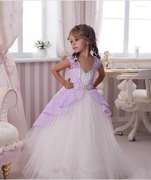 Mädchenkleider, Blumenmädchen-Glitzer-Festzug für Prinzessin, schulterfrei, Korsett-Rücken, Kinderparty-Kleider