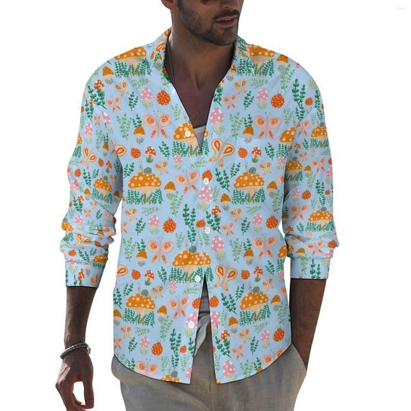 Мужские повседневные рубашки рубашка для печати улитки осенние магические грибы Мужские модные блузки с длинным рукавом на заказ стильная одежда плюс размер