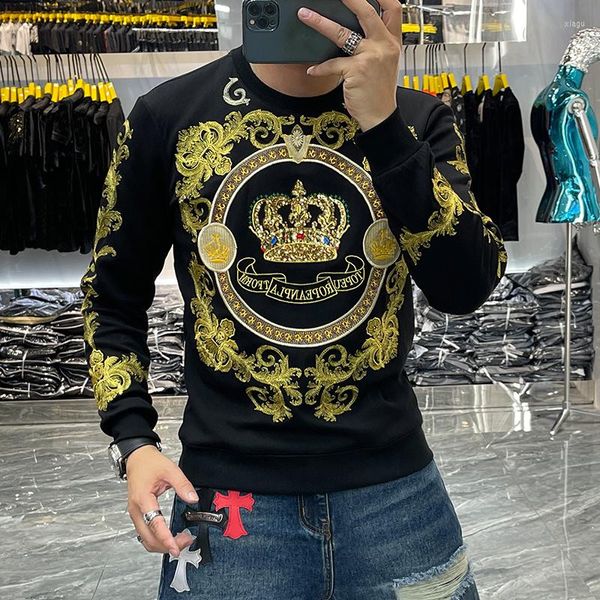 Мужские толстовины барокко с блестками Crown Club Cotton Sweat Homme Harajuku Толстовка роскошная золотая черная вышива