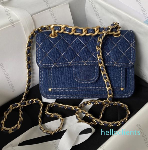 2023 novos designers de qualidade de espelho 10A Bolsa de trapa mensageira vintage Bolsa de jeans azul de luxo Bolsa de luxo Burse Quilted Crossbody Chain Strap Bag