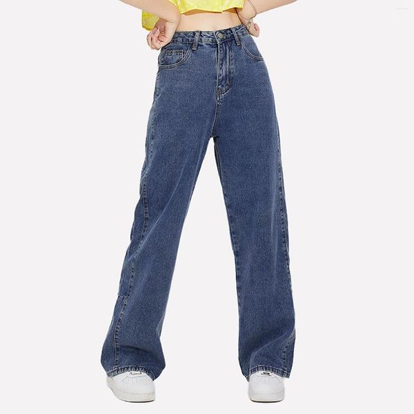 Jeans femininos Mulheres casuais solto botão com zíper de bolso de bolso reto Slimming Denim Leggings para o tamanho 20 Jean all