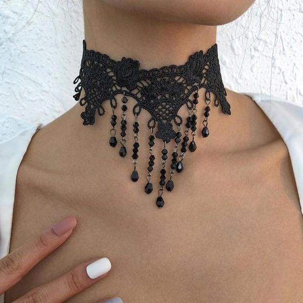 Ketten Halloween Sexy Gothic Punk Stil Halskette Schwarz Spitze Hals Kette Kragen Retro Viktorianischen Frauen Steampunk Schmuck