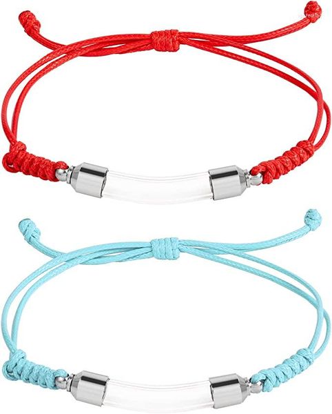 Braccialetti con ciondoli 2PCS Bracciale con urna commemorativa unisex per braccialetto con pendente a fiala di vetro per ceneri Keepsake regolabile