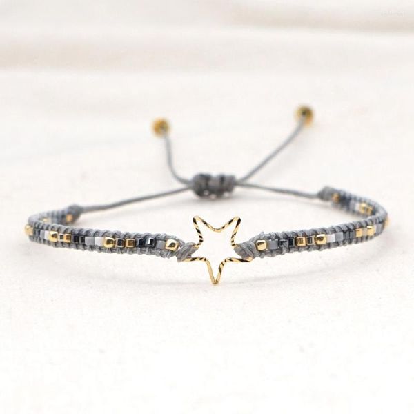 Rosario per bracciale coppia di perline di riso Miyuki con perline in stile etnico con stella a cinque punte in acciaio inossidabile