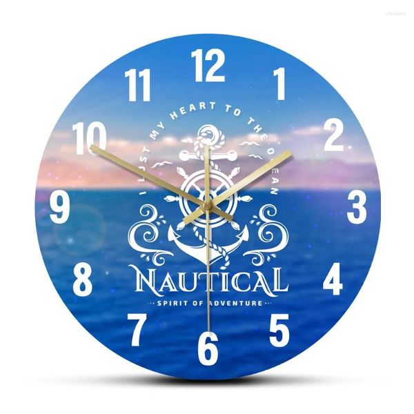 Duvar Saatleri Denizcilik Çapa ve Direksiyon Simidi Moda Baskılı Akrilik Saat Macera Ruhu Modern Tasarım Saati