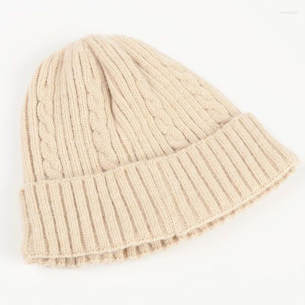 Beanies Beanie/Totenkopfkappen, kurzes Design, Winter-Twist-Zopfstrickmütze, schlichte Mütze für Damen, warme dicke Skullies, Beige, Rosa, Blau, Grau, Grün