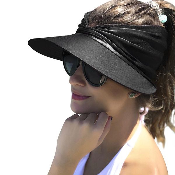 Chapéus largos da borda Moda de verão Hat de praia Big Visor Sun Elastic for Women Outdoor UV Protection Top Plano Sport Baseball Cap